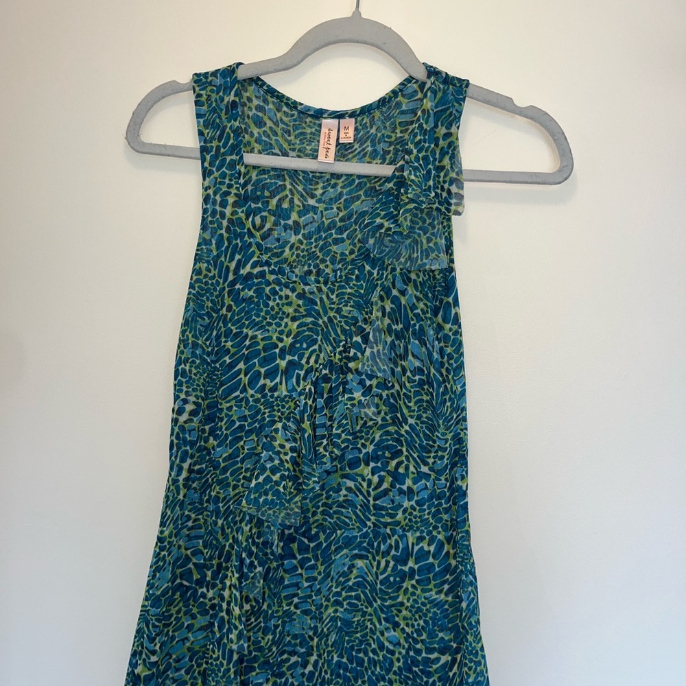 Sweet Pea Vibrant Blue and Green Patterned Mesh Tank Top
